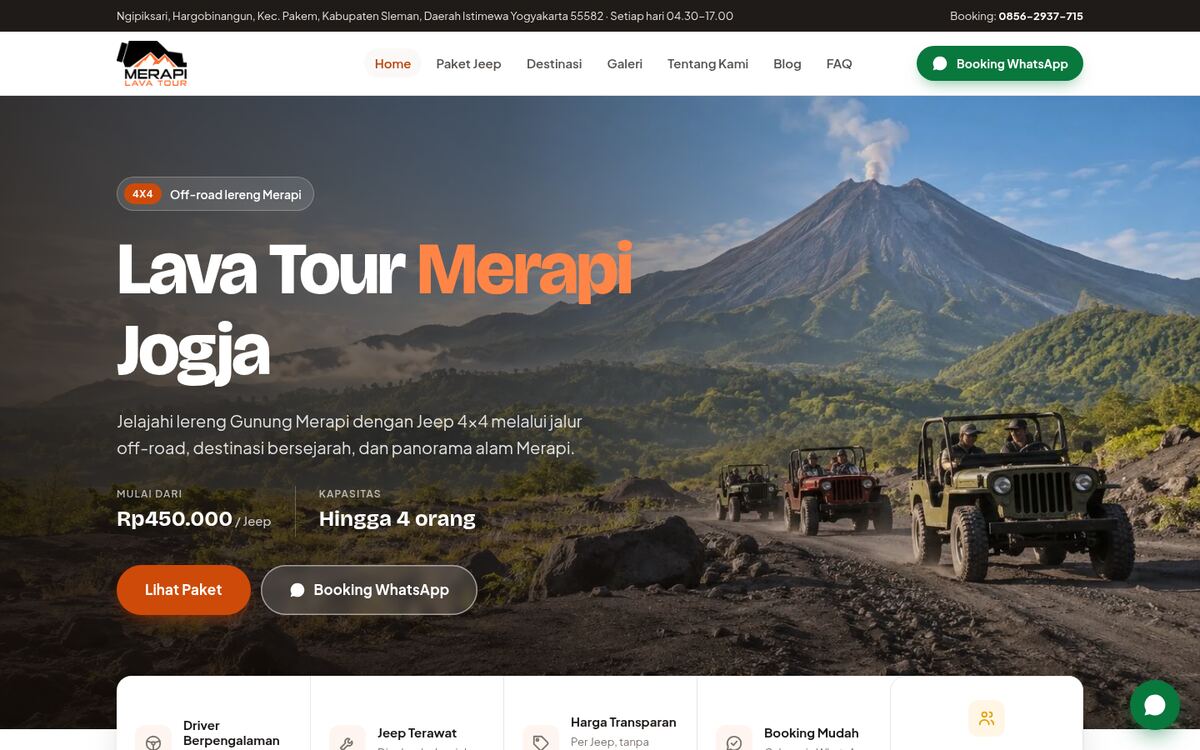 Screenshot of the Merapi Lava Tour website