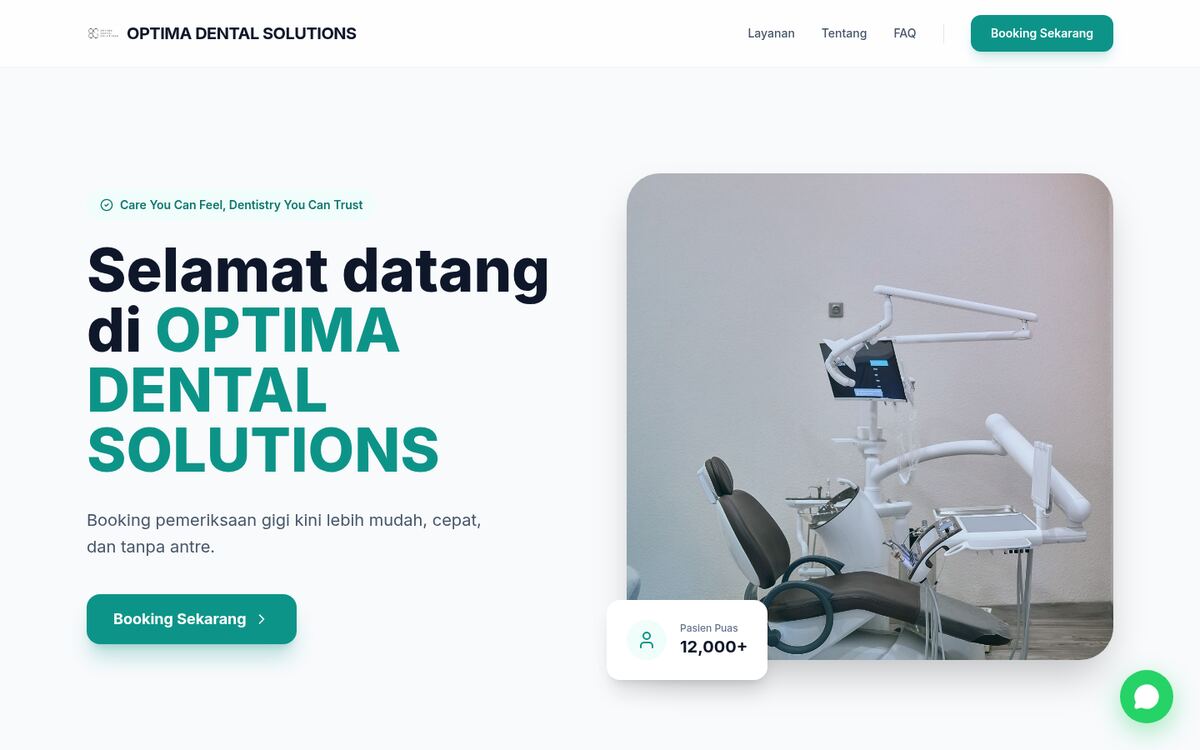 Screenshot of the Optima Dental Solutions website