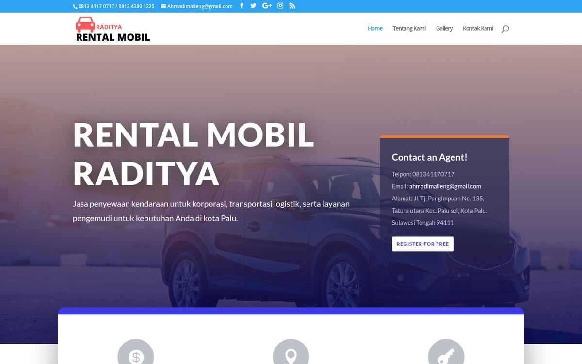 Screenshot of the Raditya Rental Mobil website