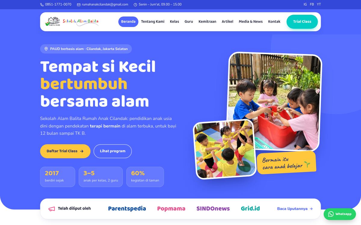Screenshot of the Sekolah Alam Balita website