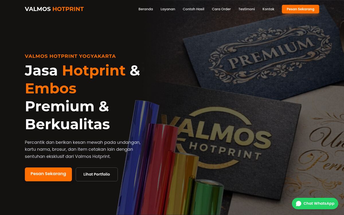 Screenshot of the Valmos Hotprint website