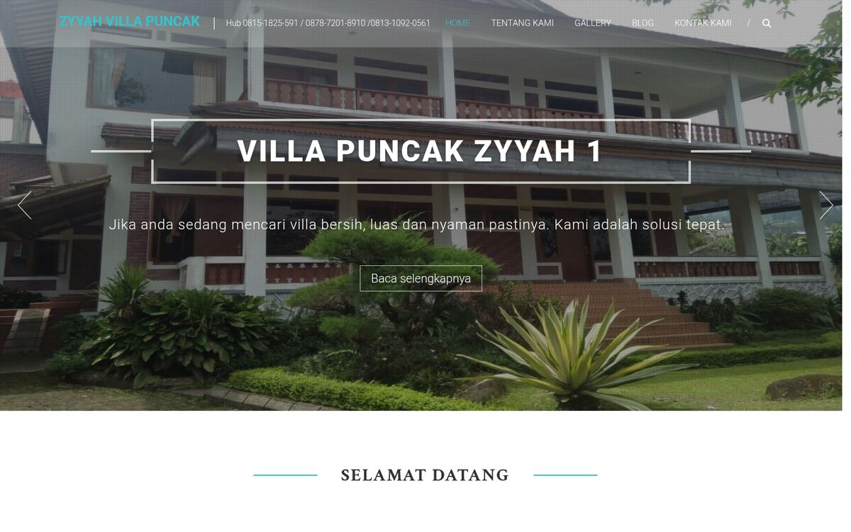 Screenshot of the Villa Puncak Zyyah website